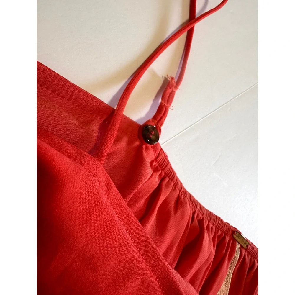 Free People Coral Off Shoulder Button Front Boho Blouse Long Sleeve Small